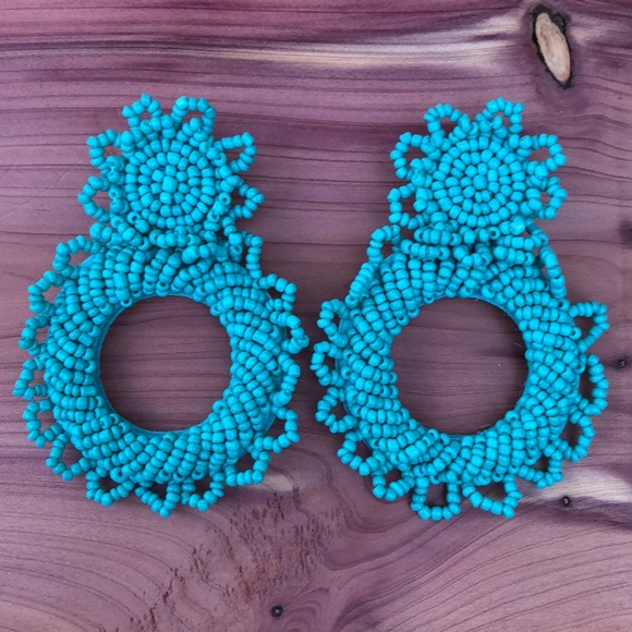 FREE when bundled! Turquoise Beaded Hoop Earrings! - Picture 2 of 5